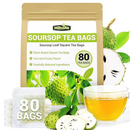 Soursop Leaf Herbal Tea (Graviola) - Caffeine & Sugar Free, 80 Teabags