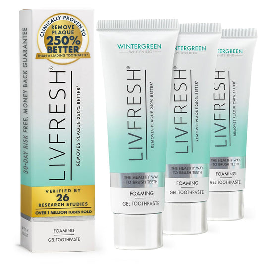 LIVFRESH Toothpaste Gel, Clinically Proven to Remove Plaque 250% Better, Improves Gum Health 190% Better, Prevents & Reduces Tartar, Freshens Breath, SLS Free Dental Gel, Wintergreen, 3 Pack
