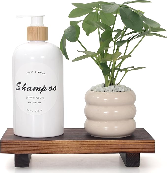 Small Bathroom Counter Organizer Tray Wooden Pedestal Stand for Display Decor Farmhouse Wood Risers Soap Dish Dispenser Holder for Kitchen Sink Tray Modern Bathroom Vanity Accessories Decorative trays