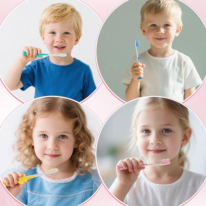 Toothbrushes for Kids In Bulk, Individually Wrapped Disposable Toothbrush Cute Manual Soft Bristles Children Toothbrush With Cover Suction Cup Toddler Toiletries Set for Home/School/Travel (100 Pack)