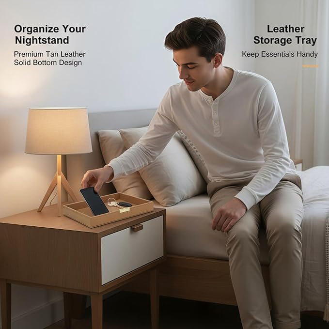 Vanity Organizer Tray for Bathroom Bedroom Dresser, Leather Valet Tray for Nightstand, Decorative Tray for Watch Jewelry Perfume Phone Storage (Brown)