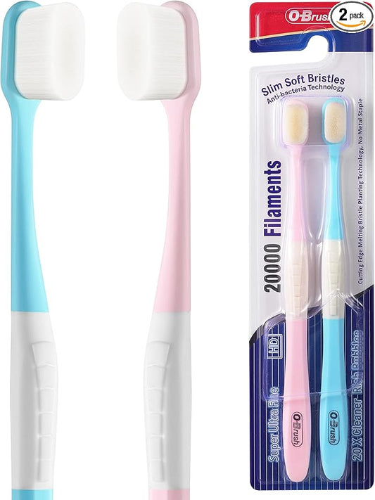 Extra Soft Toothbrush, Ultra Soft Toothbrush for Sensitive Gums, 20k Nano Floss Bristles Soft Toothbrushes for Pregnant Women, Elderly and Gum Sensitivity, Pack of 2