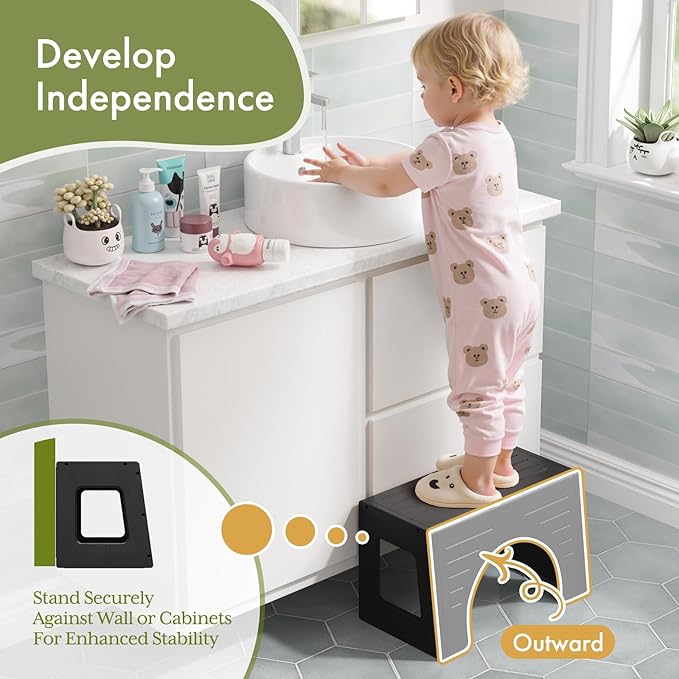 AmazerBath Toddler Toilet Step Stool, 3-in-1 Bamboo Poop Squat Stool for Adults, 0.59" Thickness One Step Non-Slip Baby & Kids Potty Step Stool for Bathroom Sink, Counter, Bedroom, Closet, 9"