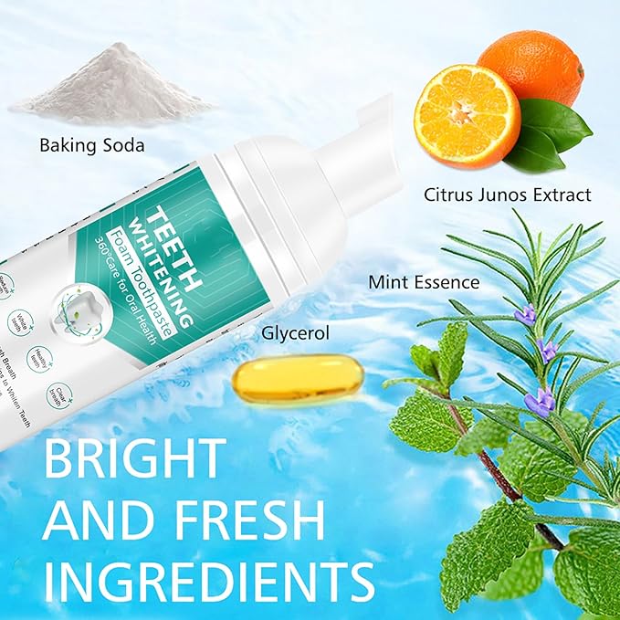 Foam Toothpaste 2PCS,Stain Removal Toothpaste for Sensitive Teeth,Teeth foaming Whitening,Baking Soda Spearmint Whitening Mousse Mouth Wash Water for Travel Friendly
