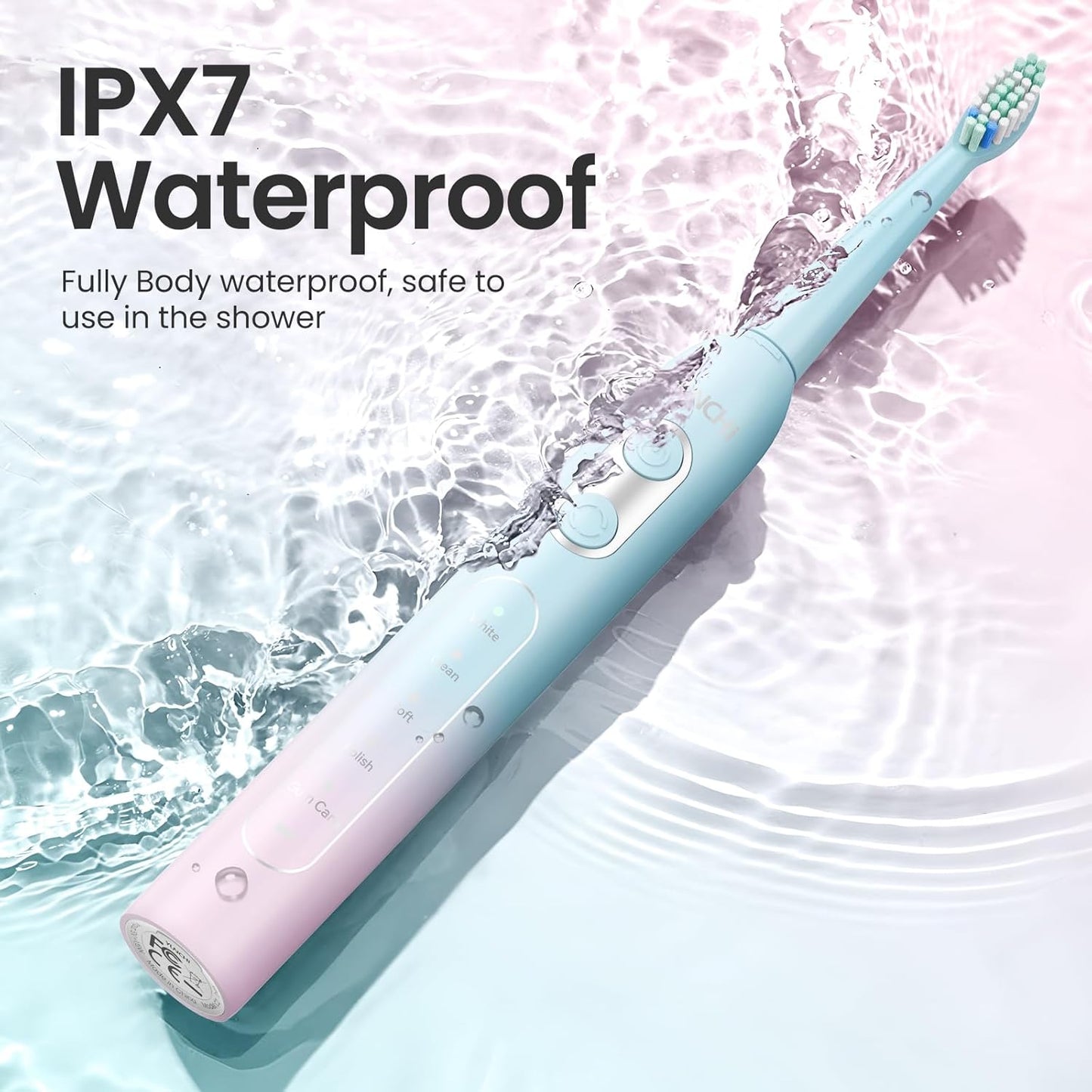 YUNCHI Sonic Electric Toothbrush for Adults,Rechargeable Toothbrushes with Travel Case, 90 Days, 8 Brush Heads, 2 Min Timer, IPX7 Waterproof, 5 Modes, Blue and Pink