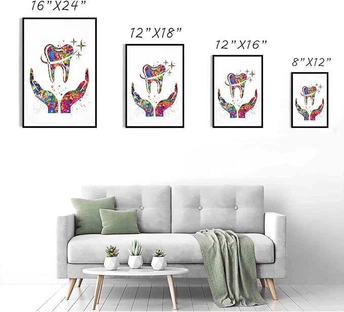 Painting Canvas Art For Dental Office,Dental Care Art Watercolor Print Tooth Medical Art Surgeon Dental Clinic Decor Gift Dental Dentist Art Dentistry Office Dental Hygienist,12"x16"Framed Wall Art