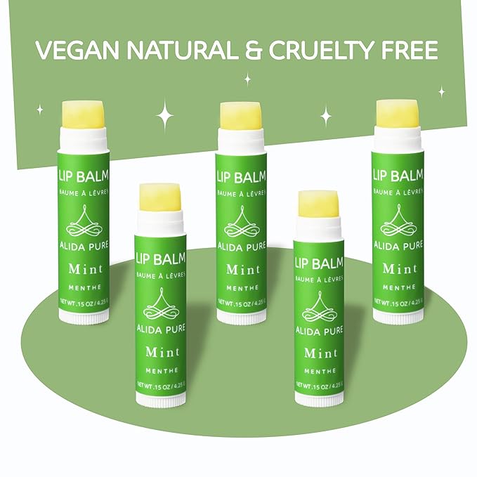 Mint Lip Balm Collection, Vegan Set, Beeswax Free, with Organic Jojoba and Avocado Oil, Vitamin E, Natural Moisturizer for Dry, Chapped Lips, 5 Tube Set