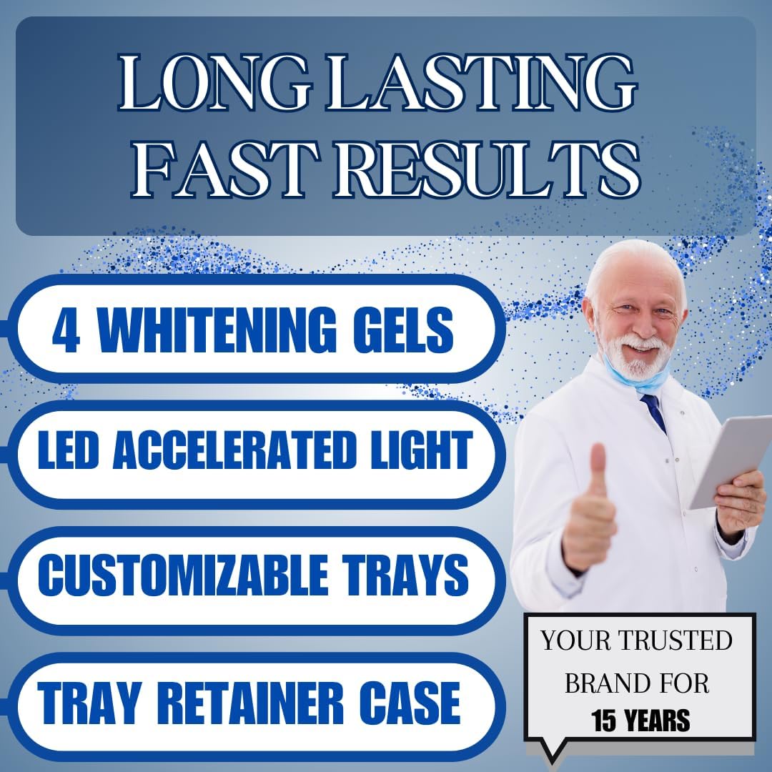 Teeth Whitening Kit 4 Syringes (3ml) New Strongest 44% Carbamide Peroxide Teeth Whitening Gel Light Trays Retainer Case Included Vegan Tooth Whitener