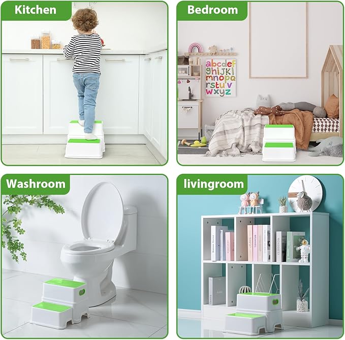 Victostar Toddler Step Stool,2 Kids Step Stool for Bathroom Sink,Baby Potty Stool with Anti-Slip Surface and Rubber Bottom,Plastic Stool with Handle for Toilet Potty Training Bathroom Kitchen