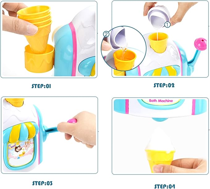 Bath Bubble Machine,Bath Toys for Toddlers 3-4 Years,Ice Cream Foam Maker Bath Toys for Kids Ages 4-8,Bubble Pretend Cake Play Set Water Bathtub ice Cream Toys for Toddlers 3-5