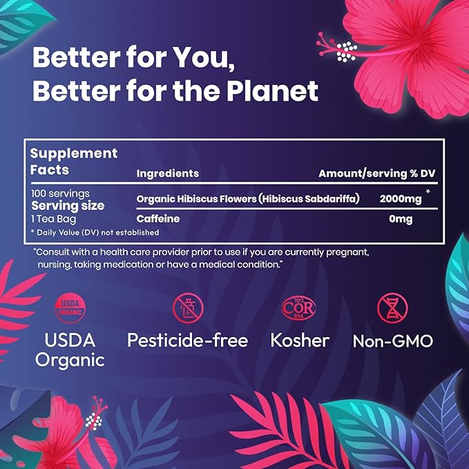 Organic Hibiscus Tea -100 Tea Bags | Organic Herbal Tea From Single Origin | Eco-Friendly Tea Bags | Non-GMO Caffeine Free Tea With Zero Sugar | Cederberg Tea Company