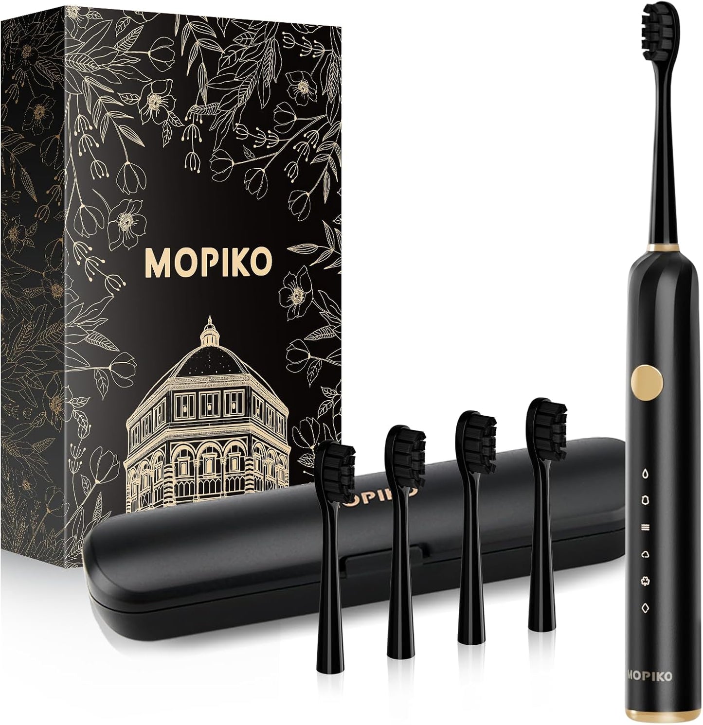 Sonic Electric Toothbrush for Adults - 6 Modes Rechargeable Electric Toothbrush with 4 Replace Brush Heads, Power Sonic Toothbrush with Travel Case, Ideal Gift for Men Women, Black