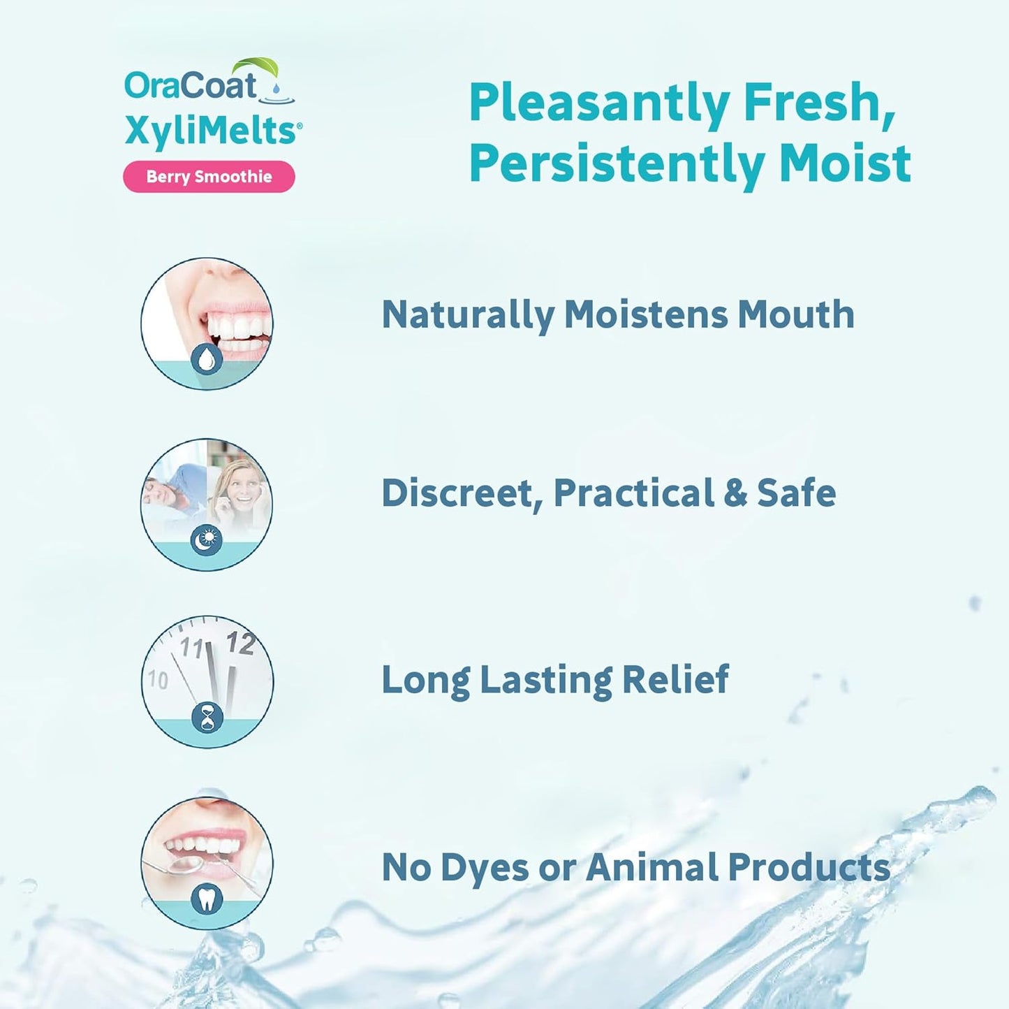 Oracoat XyliMelts for Dry Mouth Night Time or Day - Moisturizing Dry Mouth Adhering Discs, Sugar Free with Xylitol, 100 Count, Berry Smoothie Flavor, 8-Hour Relief