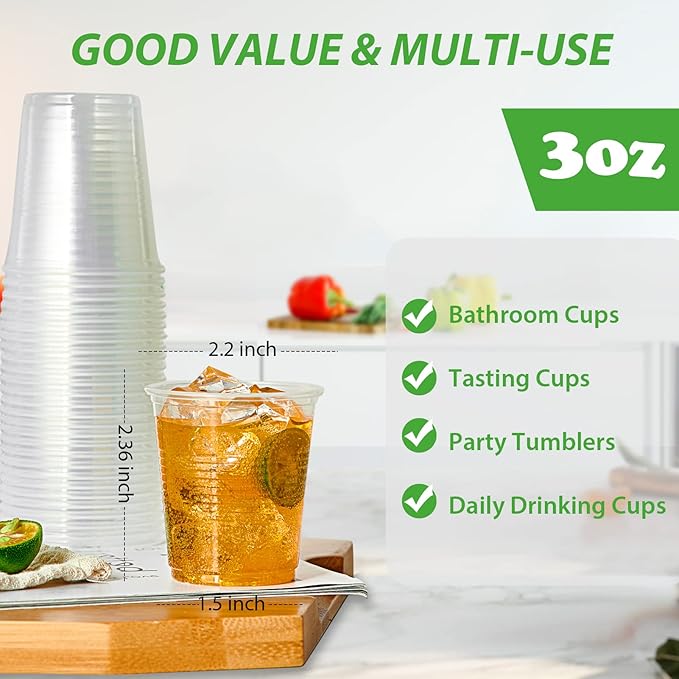 Lilymicky 500 Pack 3 oz Clear Plastic Cups, Small Disposable Bathroom Cups, 3 Ounce Plastic Mouthwash Rinse Containers