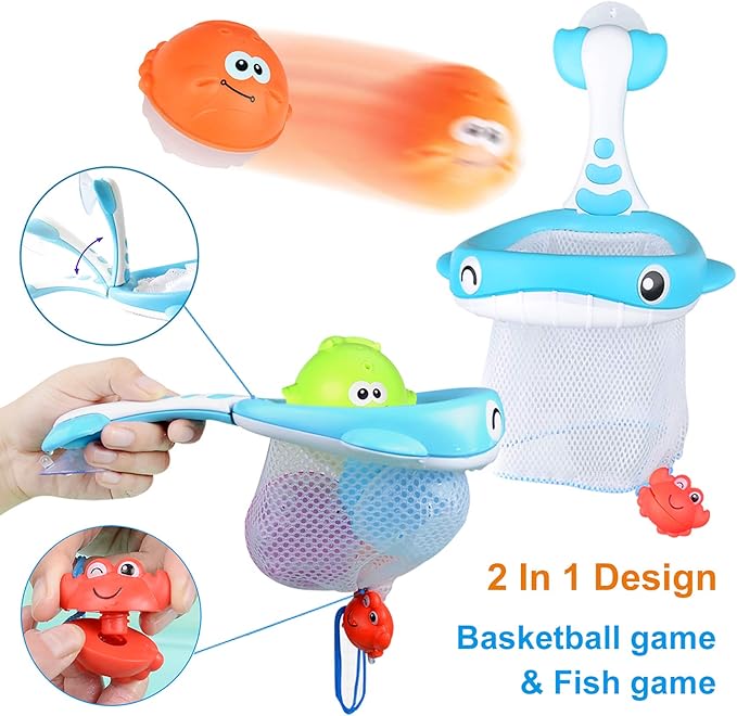 Bath Toy Sets, 36 Foam Bath Letters and Numbers, Floating Squirts Animal Toys Set with Fishing Net and Organizer Bag, Fish Catching Game for Babies Infants Toddlers Bathtub Time