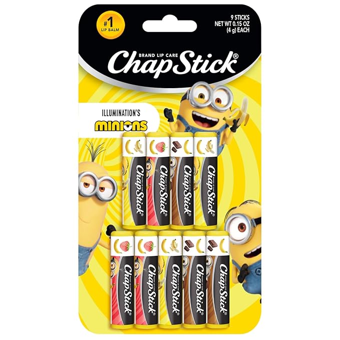 ChapStick Lip Balm, Minions Banana Variety Pack (9 Sticks), Party Favors for Kids, Stocking Stuffers, 0.15 Oz Ea