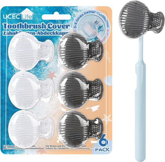 UCEC 6 Pack Travel Toothbrush Head Covers, Toothbrush Cover Cap Plastic Clip, Tooth Brush Cover for Travel, Camping, Bathroom, School, Business