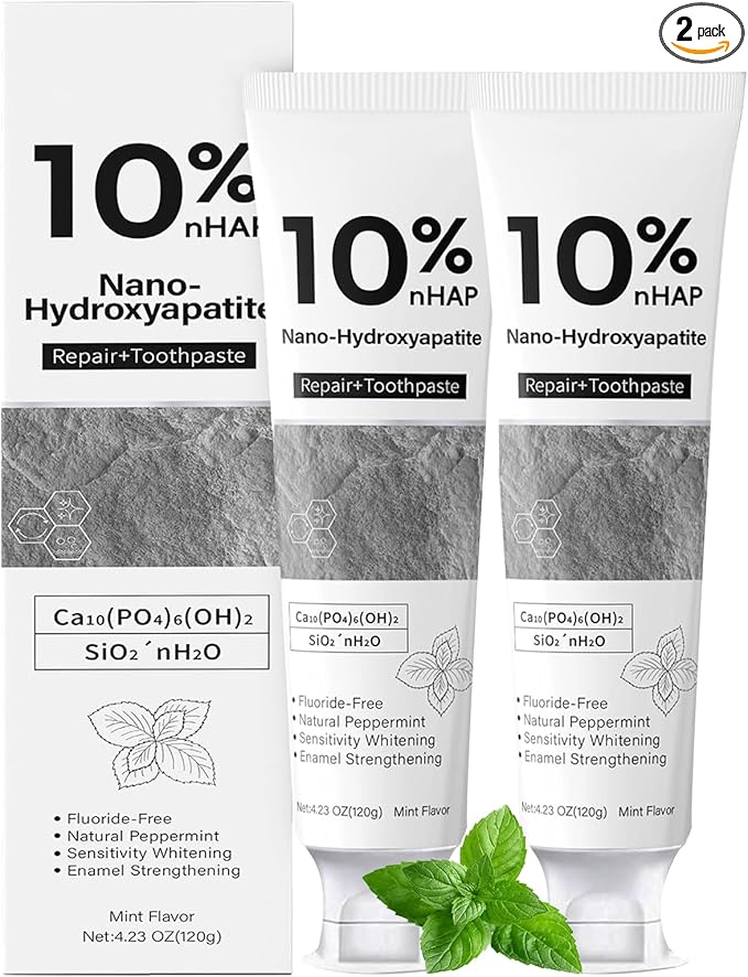 Nano-Hydroxyapatite Toothpaste, New Upgraded Formula, Strengthens Enamel,Fluoride-Free Toothpaste ，Gentle on Sensitive Teeth 4.23oz 2pc