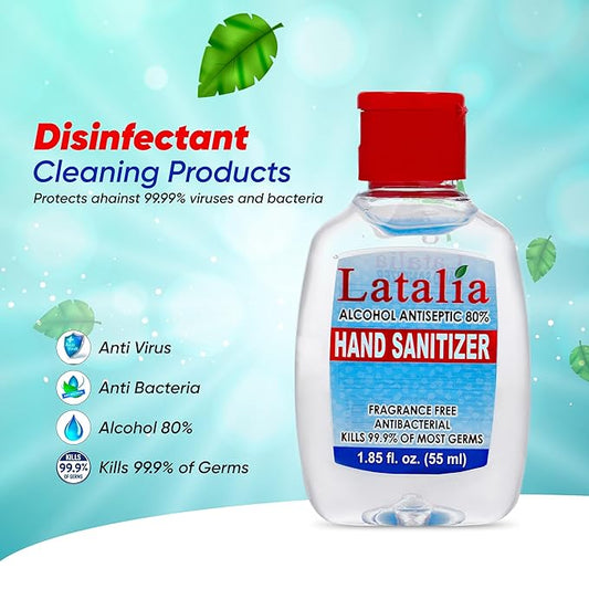 Latalia Mini Hand Sanitizer Travel Size | 1.85 fl oz with 80% Alcohol Small Hand Sanitizer Bulk For Non-Sticky, Unscented, Gentle & Fresh Hands Anytime