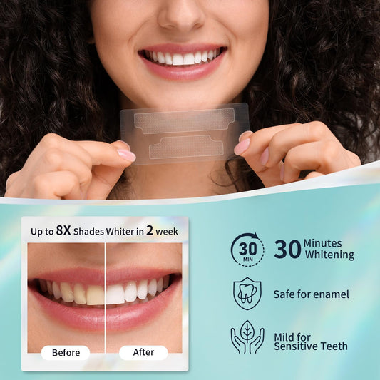 Teeth Whitening Strips 7 Treatments Kit - Contain Teeth Whitening Pen，Sensitive Teeth Whitener, Non-Slip, Dry Strip Technology for Coffee, Wine, Tobacco, and Other Stains (14 Strips)