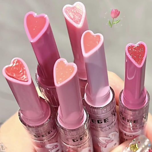 Jelly Lipstick,3 Colors Tinted Lip Stain Heart Mirror Lip Gloss,Hydrating Jelly Lipstick Long Lasting Moisturizing Tinted Lip Glaze,Non-sticky,Vivid Color Glossy Lip Makeup (A, Large)