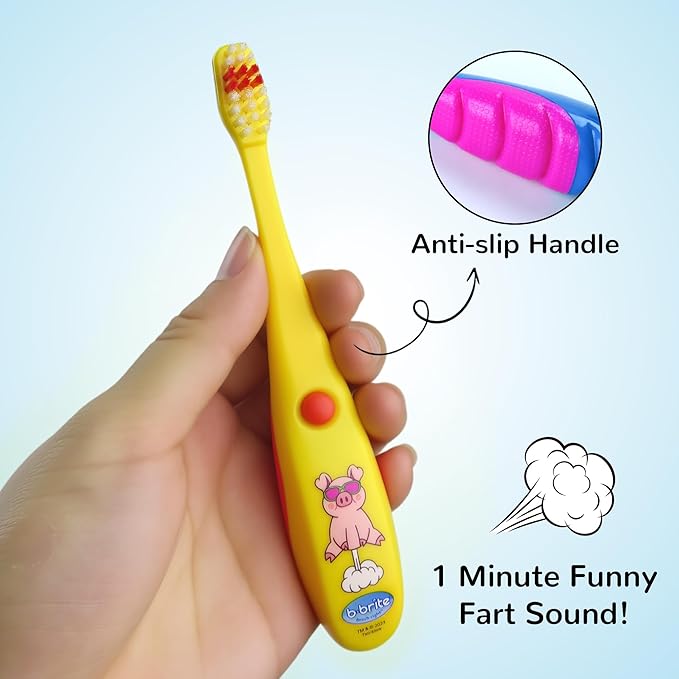 Lily's Home Children’s Funny Farting Toothbrush, Soft Bristles, Minute Electric Brushing Timer, Cute Boy Girl Dentist Prize, Age 3+, Assorted Color Animal Designs