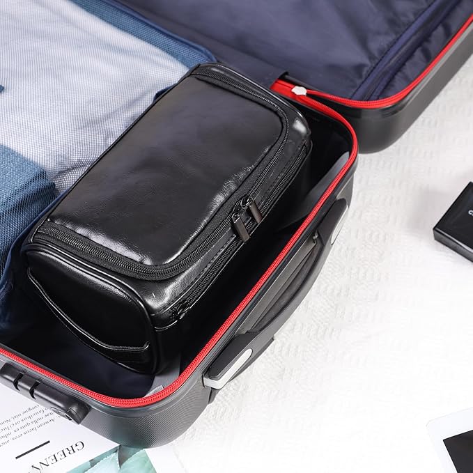 Toiletry Bag for Men, Hanging Travel Shaving Dopp Kit for Men and Women, Water-resistant Toiletries Organizer Bags, PU Leather Cosmetic Bags for Makeup Accessories (Black)