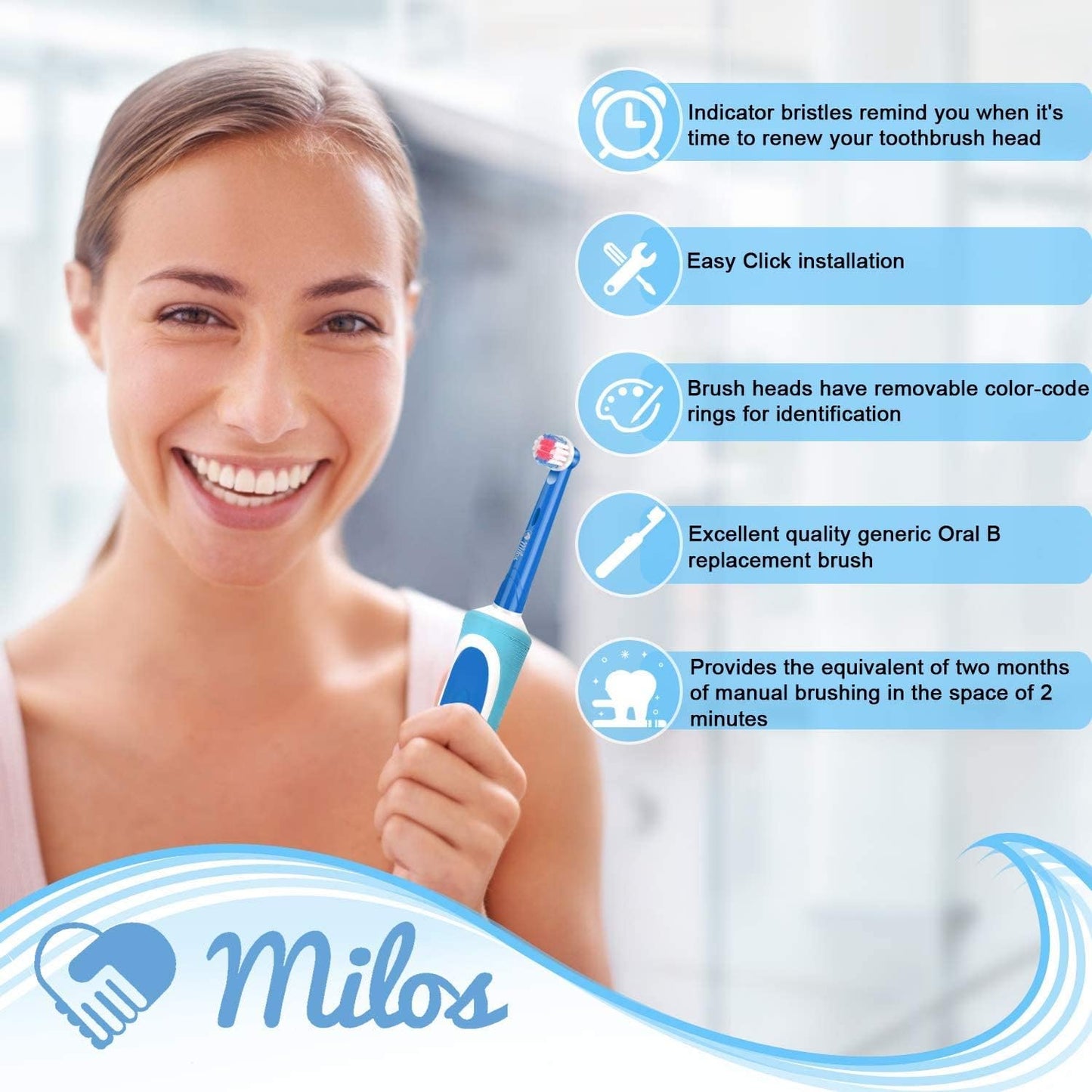 Milos Electric Toothbrush Replacement Heads Oral B Compatible Pack of 8, Extra Soft Bristles, Fits for Electric Braun Brush Heads, Refill for Vitality Precision Sensitive White, Clean Triumph