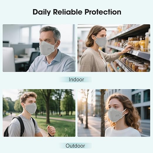 LEMENT KN95 Face Masks - 50 Pack Breathable Comfortable Disposable Masks For Adult, Filter Efficiency≥95%, Elastic Ear Loops, Grey