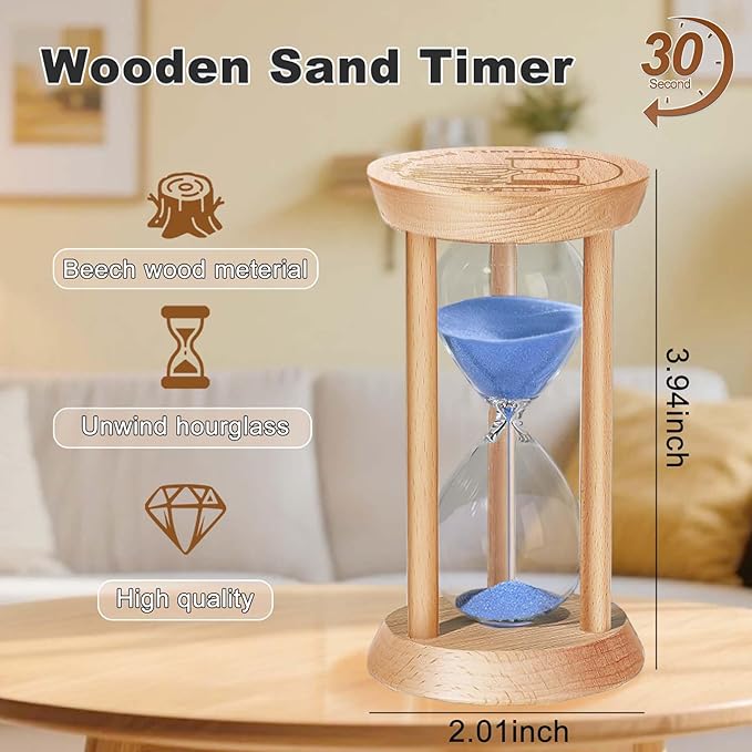 SuLiao Wooden Sand Timer 30 Second Hourglass, Blue Wood Sand Clock, Small Watch 30 Sec Timer, Hour Glass Sandglass for Home, Reloj De Arena, Office, Decorative, Game, Classroom, Kitchen