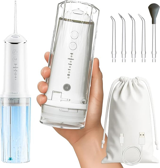 Portable Water Flosser for Teeth Cleaning – Travel Size, Compact & Cordless Water Flosser with UV Sterilizer, 5 Nozzles, 4 Pressure Modes, USB-C Rechargeable Dental Tool for Home or On-The-Go Use