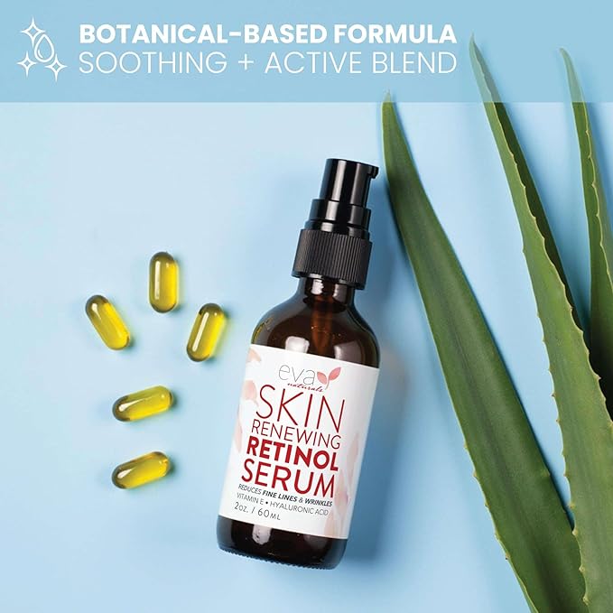Eva Naturals Retinol Serum for Face – Anti Aging Night Serum with Hyaluronic Acid, Vitamin E, Witch Hazel, Aloe – Wrinkle Moisturizer, Dark Spot Care, Post-Blemish Mark Care, Skin Brightening – 2oz