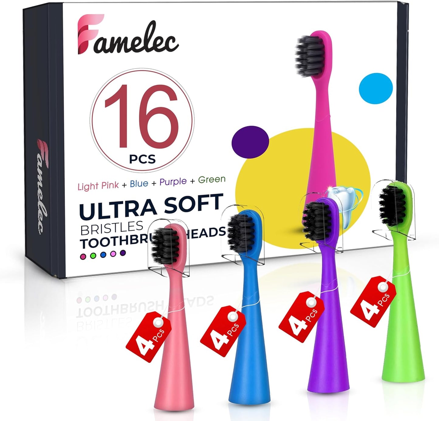 16 Pack Electric Toothbrush Heads for Burst Kids Replacement Heads, Ultra Soft Bristles for Deep Clean, Perfect Fit for Burst Kids Toothbrush Heads - Mix Color Pink/Green/Blue/Purple