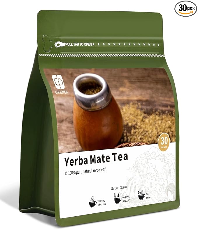 luoptea Unsmoked Yerba Mate Tea Bags from Argentina-100 NAtural Energy&Focus herbal Tea|Antioxidant Rich Detox Tea ,Hot or Iced,Eco-Conscious Compostable Tea bags,No suger,No Gluten,Vegan. (30 tea bags)
