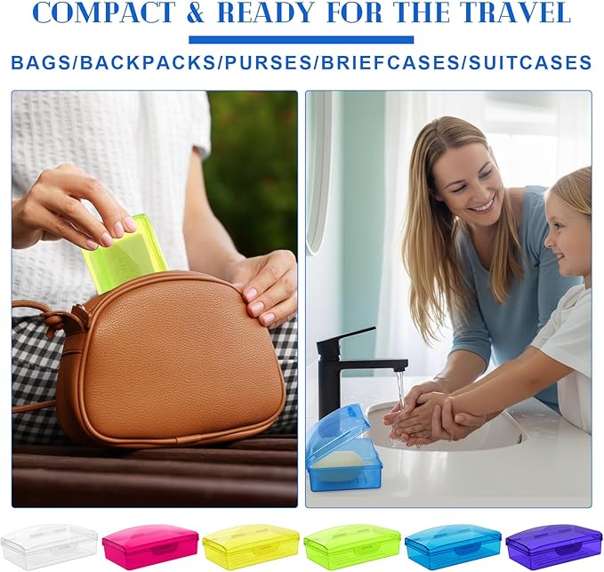 24 Pcs Travel Soap Container Portable Plastic Soap Boxes Bulk with Lid Homeless Donations Bulk Gym Shower Tour Groups Hotel Outdoor Camping (Mixing Colors)