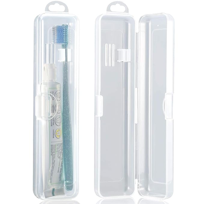 Patelai 2 Pack Travel Size Toothbrush Case Holder Portable Clear Toothbrush and Toothpaste Storage Container Hard Plastic Transparent Carrying Box for Traveling
