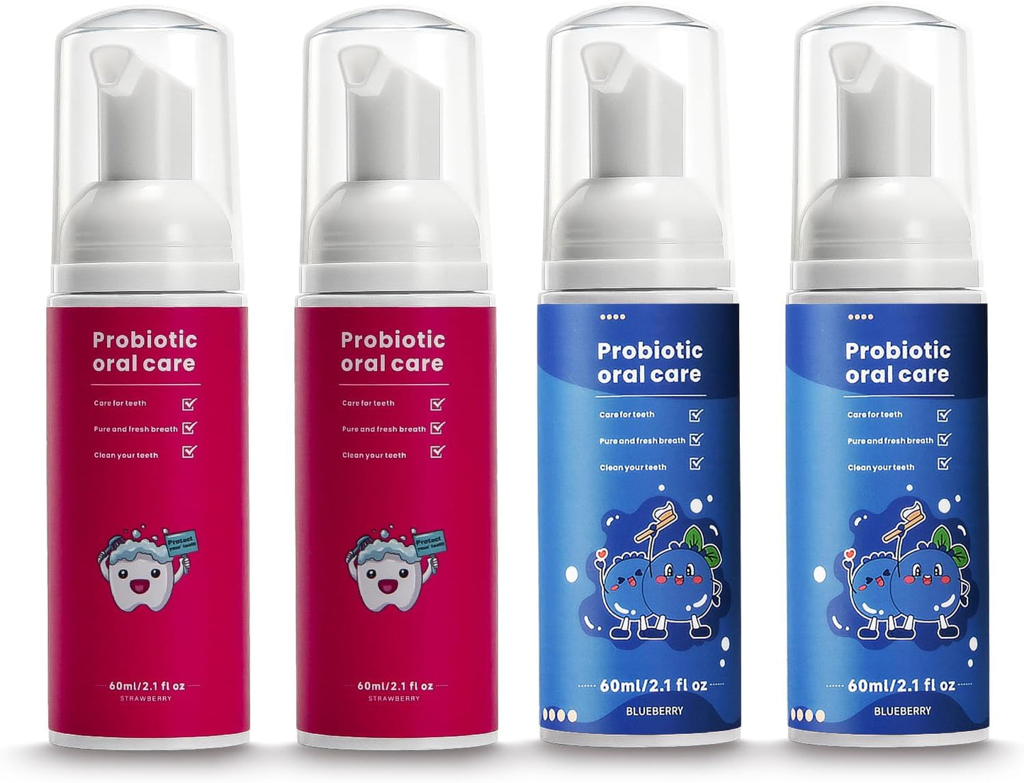 Kids Foam Fluoride Free Toothpaste with 4 Pack Strawberry and Blueberry Flavor,Toddler Natural Teeth Deep Cleaning Toothpaste for U Shaped Toothbrush