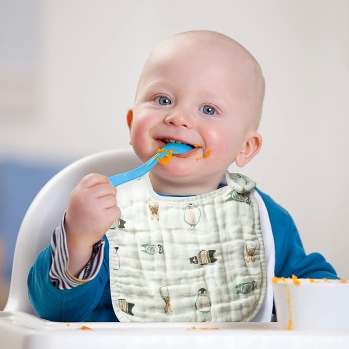 Zainpe 6Pcs Muslin Cotton Baby Bibs Snowflake Polar Bear Pattern Burp Cloths, Adjustable Bib with 6 Absorbent Soft Layers for Unisex Infant Toddler Newborn Drooling Feeding Teething