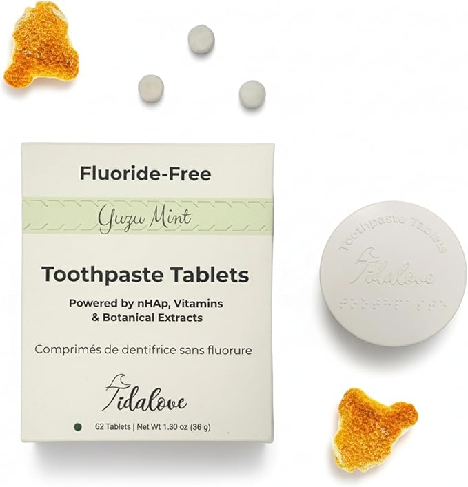 Citrus Yuzu Mint Fluoride-Free Toothpaste Tablets with Nano Hydroxyapatite | Natural Whitening, Enamel Strengthening, Plastic-Free & Travel-Friendly (1 Month Refill + Tin)