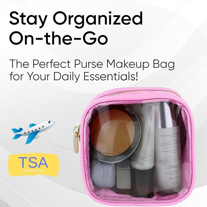DANCOUR Clear Mini Makeup Bag for Purse Small Cosmetic Pouch Travel Organizer Transparent Toiletry Case Mini Pouch Light Pink
