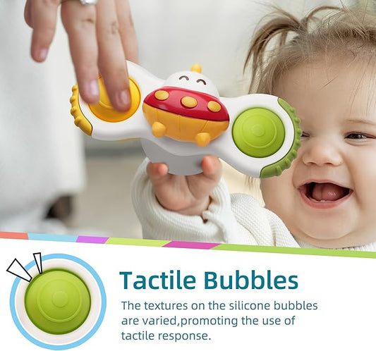 LiKee Strong Suction Cup Fidget Rotating Sensory Bath Toys for Baby, Airplane Car Travel Table & Window Toys for Toddler Boys and Girls, 12+ Months