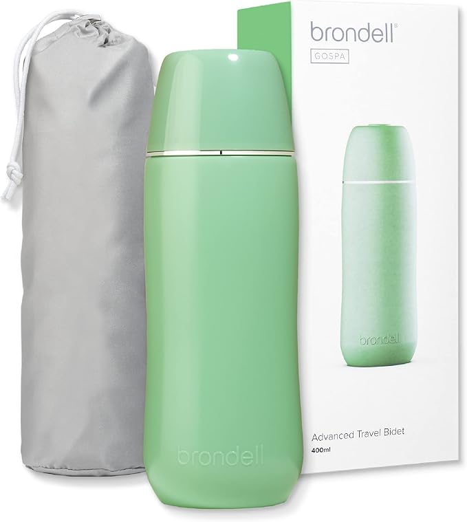 Brondell GoSpa Advanced Peri Bottle, Portable Bidet for Travel–Pop-Up Nozzle System for Postpartum & Perineal Care, Compact Bidet with Discreet Travel Bag for Convenient Storage–400mL, Green