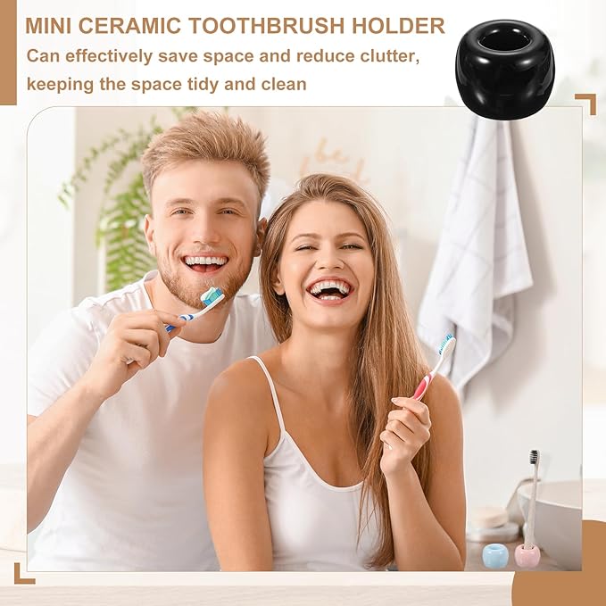 uxcell 2 Pcs Mini Ceramics Toothbrush Holder Stands, Sleek Mini Countertop Toothbrush Round Shape Ceramic Holder Stand for Bathroom Vanity Countertops, Pink