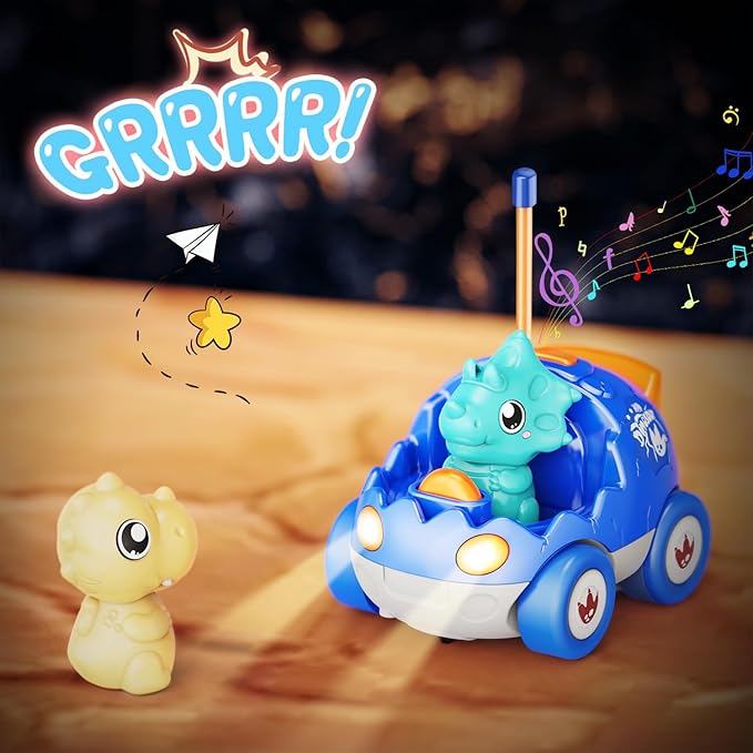 2 Pack Pink Dinosaur Remote Control Car Toys, Christmas Birthday Gifts for Girls 2 3 4 5 Years Old, Dino RC Car with Music and Light, Toddlers Toys for Kids 2-5 Year Old,(Pink Blue)