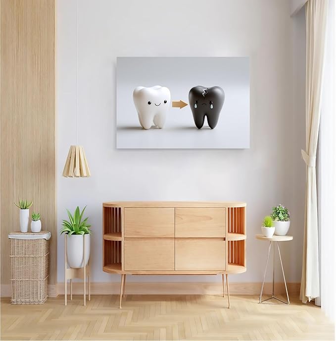 SchindlerBang Teeth Stomatology Clinic Art,Playful Cartoon Tooth Print,Fun Decor for Bathrooms,Dental Offices,or Kids' Spaces,Educational Poster 8x12inch Ready to Hang