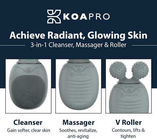 KOAPro Facial Cleansing Brush Exfoliating Face Scrubber for Women and Men, Waterproof Face Brush Cleanser, 3-in-1 Rechargeable Electric Facial Massager Tool, Reusable Sonic Silicone Scrubber