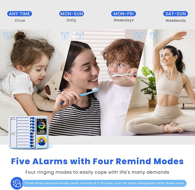 Mooking 5-in-1 Visual Timer, ADHD Tool for Kids|Adults, Visual Schedule for Kids with Autism, 12/24 Task Timer & Chore Chart Board, ADHD Tools with Daily Checklist for Home, School, Classroom - Blue