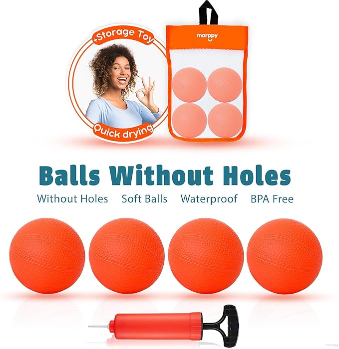 Bath Toys – Bathtub Basketball Hoop for Toddlers, Kids, Boys and Girls | 4 No-Hole Balls & Strong Suction Cups | Fun Basketball Bath Toy for Toddlers