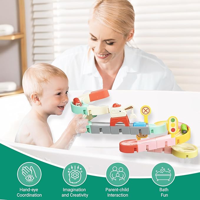 Car Slide Bath Toys for Kids Ages 4-8, Wall Track Building Set for 3-5 Year Old, Fun DIY Kit Bathtub Time Birthday Gift for Toddler Boys & Girls (37 PCS)