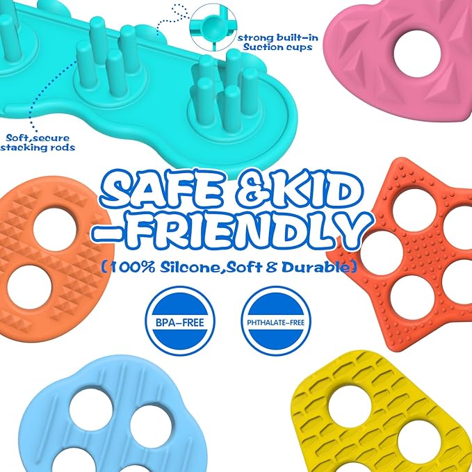 Suction Baby Bath Toys, Mold Free Silcone Shape Sorting & Stacking Bathub Toy, Sensory Toys & Best Gift for Toddlers 3 4 5 Early Learning Bathtub Fun (Geometry)